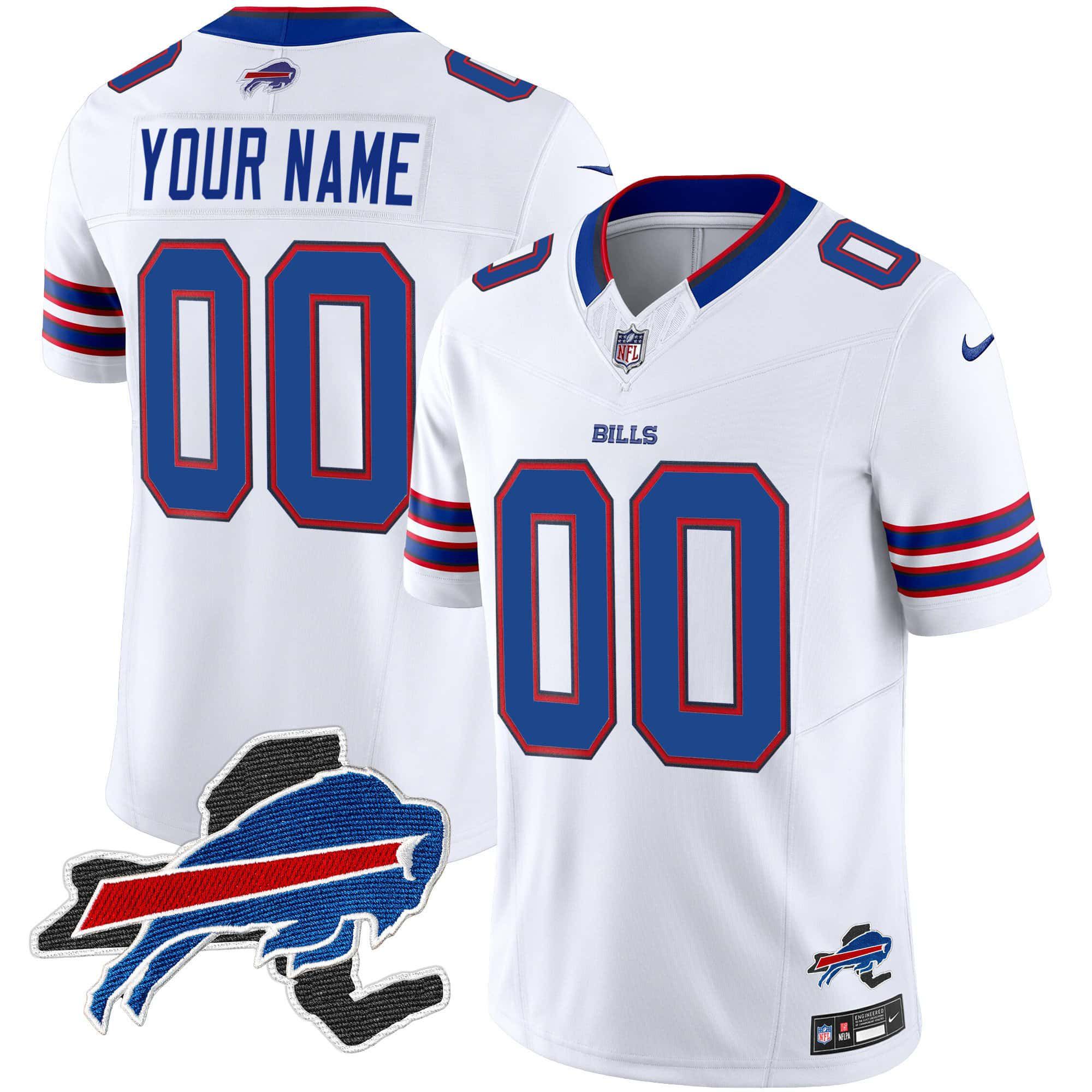 Men Buffalo Bills White 2024 Nike Patch Vapor Limited Custom NFL Jersey->customized nfl jersey->Custom Jersey